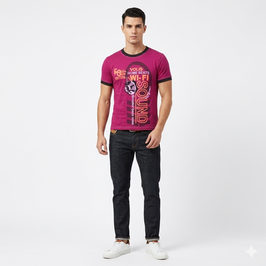 3-tune Dyed MEN Chest Printed Tee Shirt