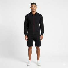 Full Zip Long Sleeve Polo Shirt with Short Tracksuit
