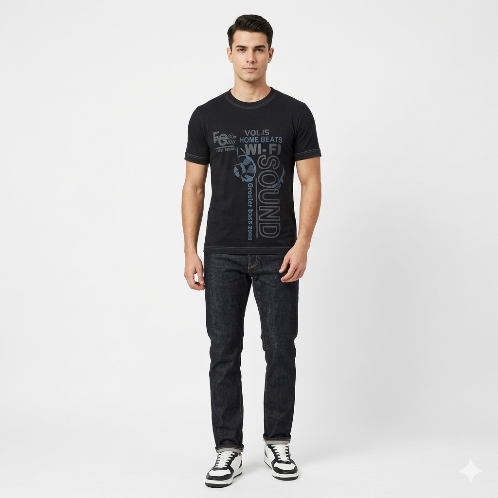 3-tune Dyed MEN Chest Printed Tee Shirt