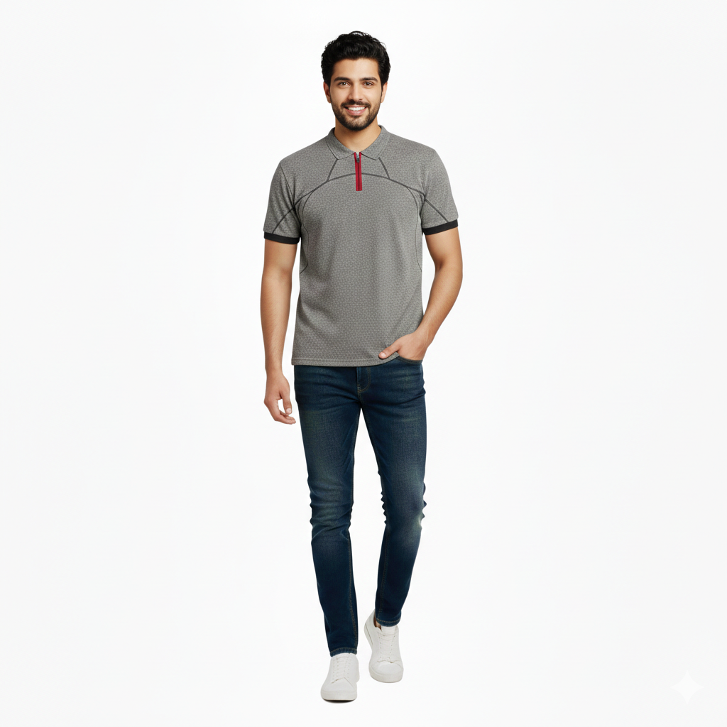 Short Sleeve Thermal Quarter Zip Polo Shirt