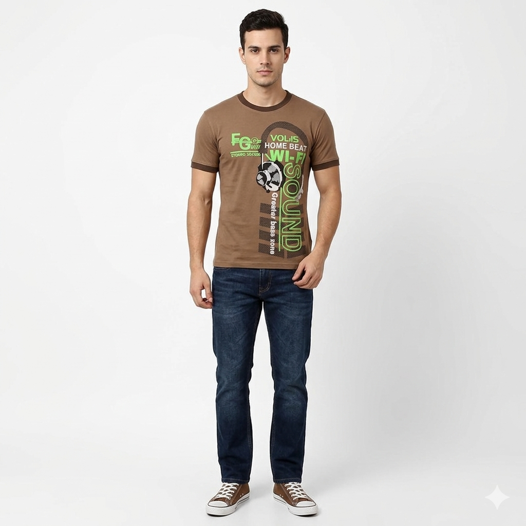3-tune Dyed MEN Chest Printed Tee Shirt