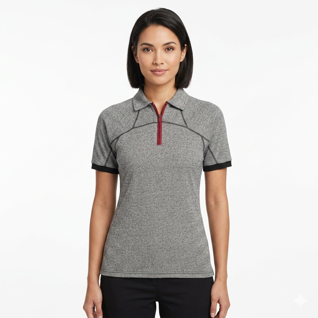 Short Sleeve Thermal Quarter Zip Polo Shirt