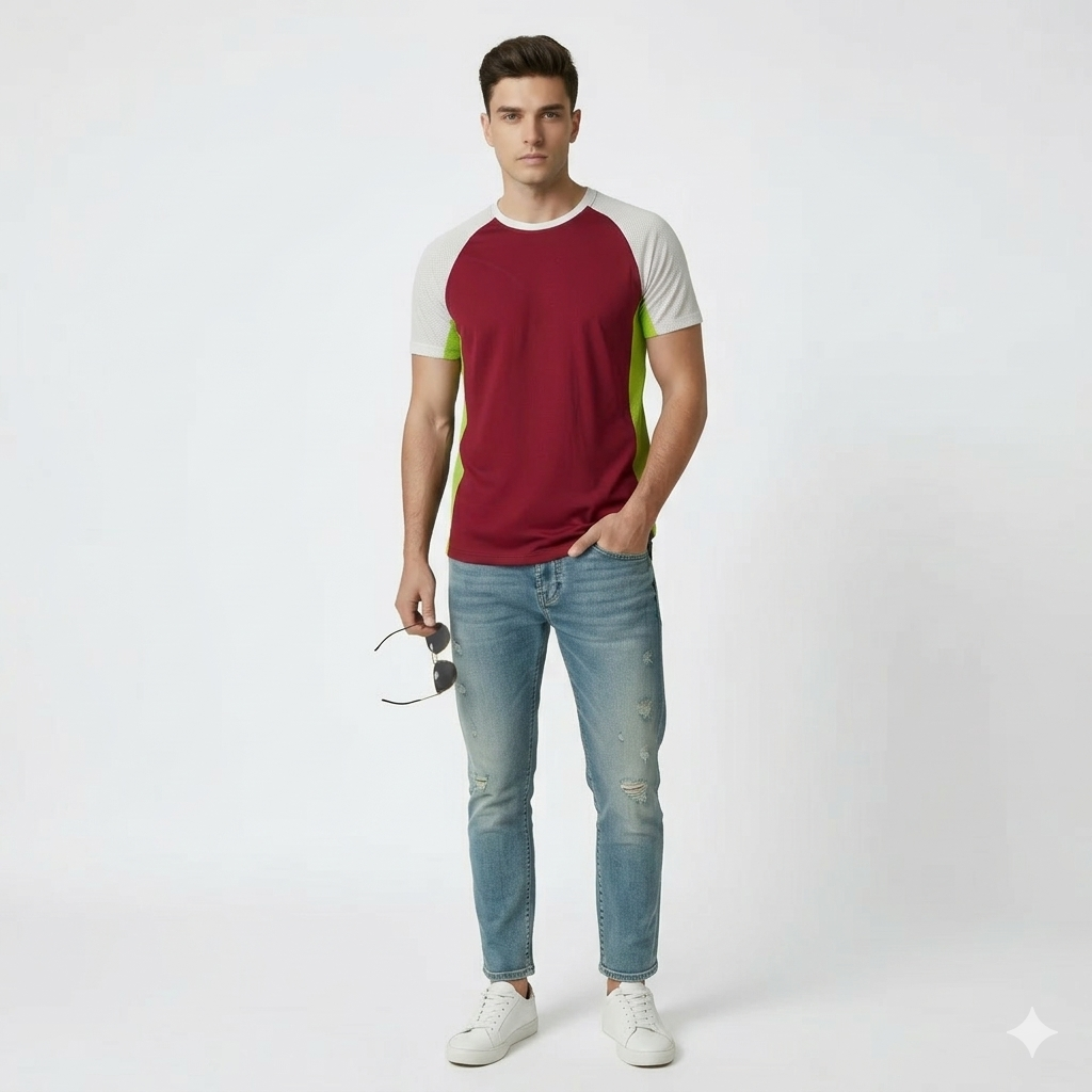 Mesh Side Panel Against Sweating Raglan T Shirt