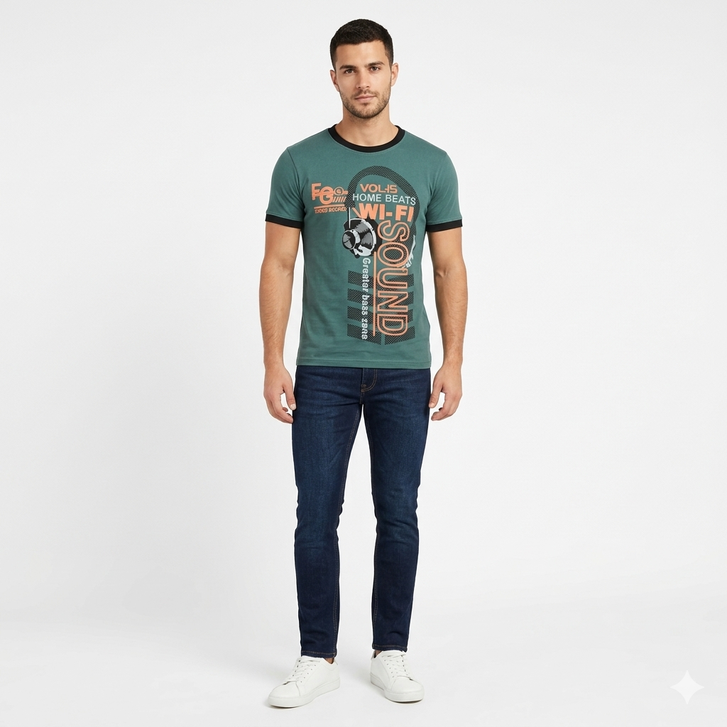 3-tune Dyed MEN Chest Printed Tee Shirt