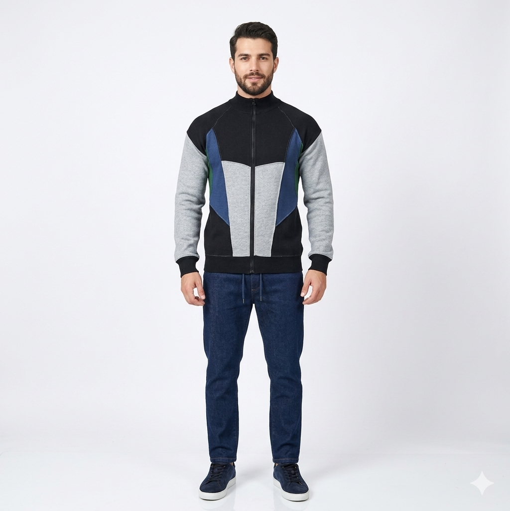 Full Zip Long Sleeve Multi Panal Sweatshirt