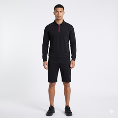 4-Way Stretched Quarter Zip Long Sleeve Polo Shirt with Shorts Tracksuit