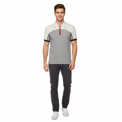 Thermal Quarter Zip Polo Shirt with Off-White Contrast Sleeves