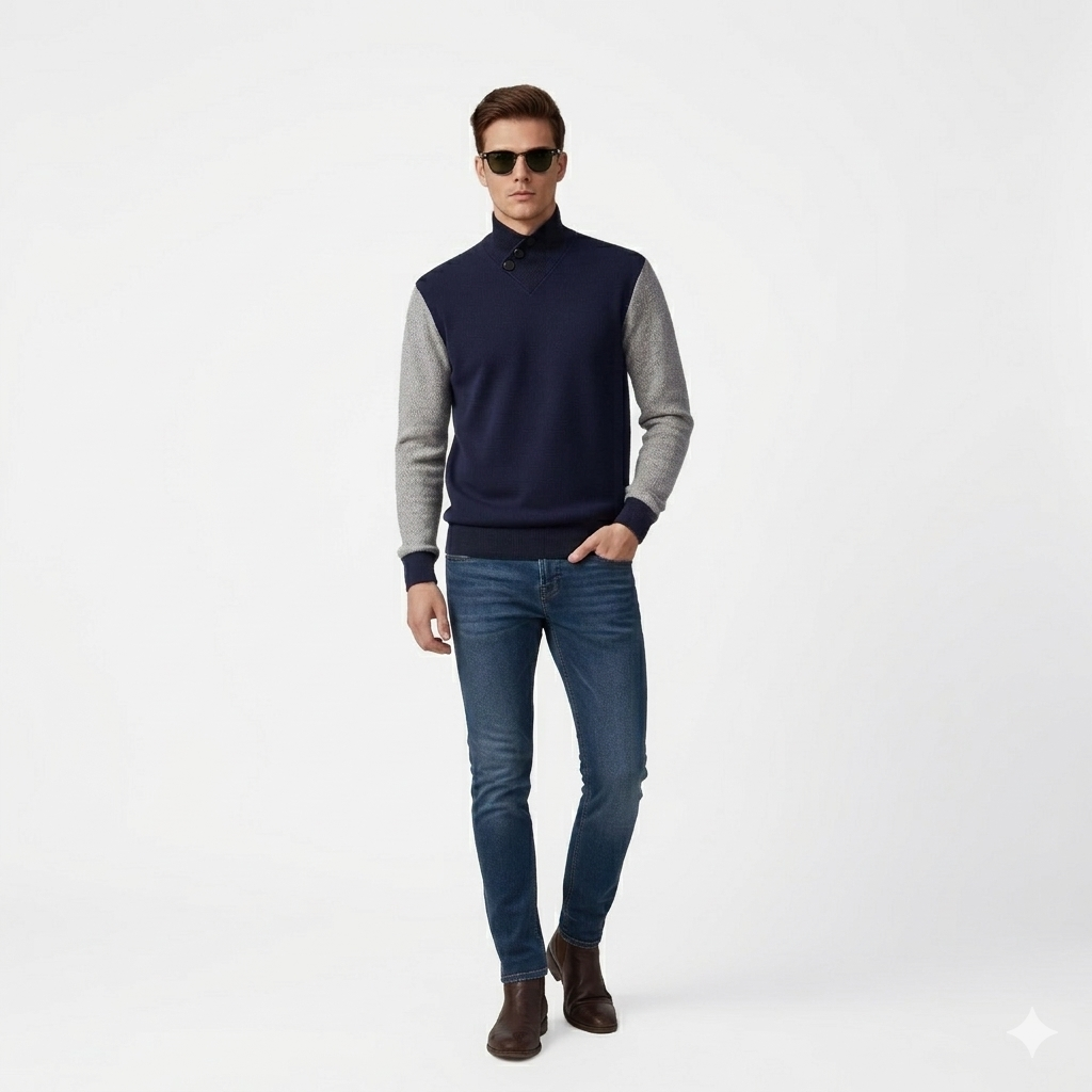 Meticulously Crafted Button-Neck Pullover Sweatshirt