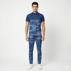 Half Sleeve Shaded Denim Suit