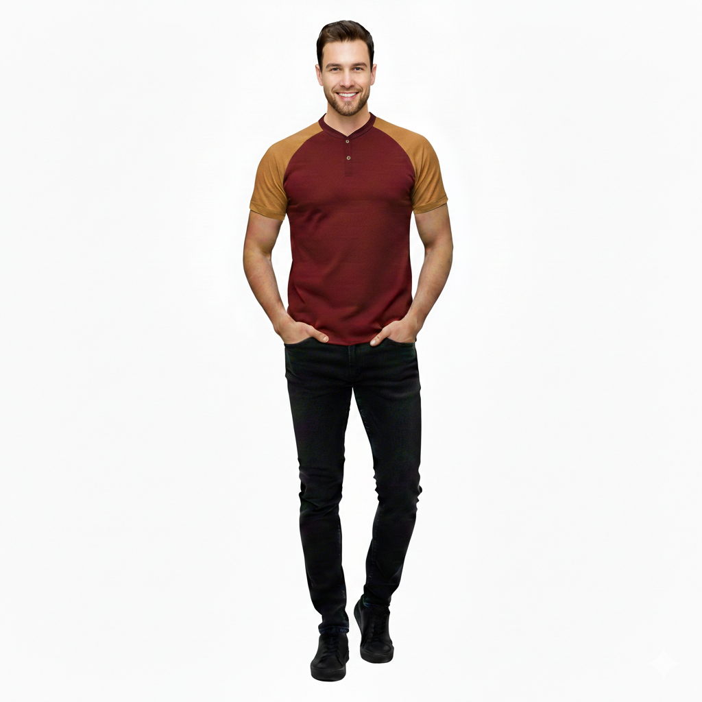 Y-Neck Raglan Short Sleeve T-Shirt