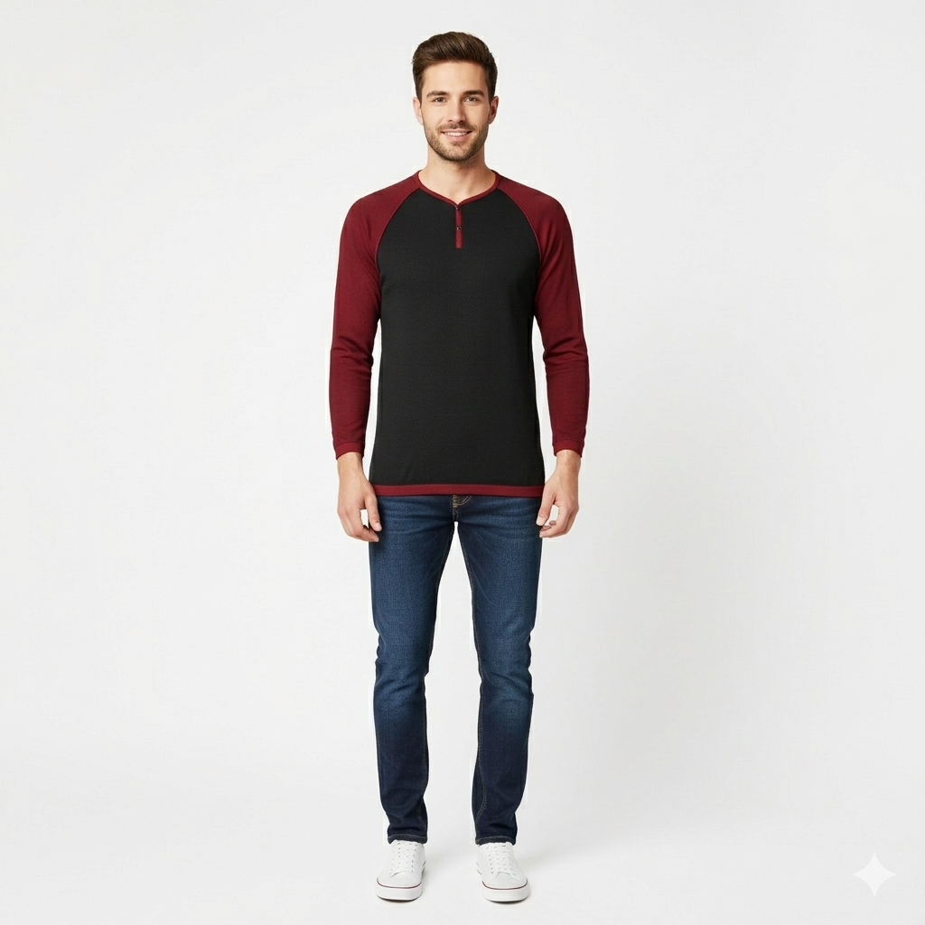 Y-Neck Raglan Long Sleeve T-Shirt
