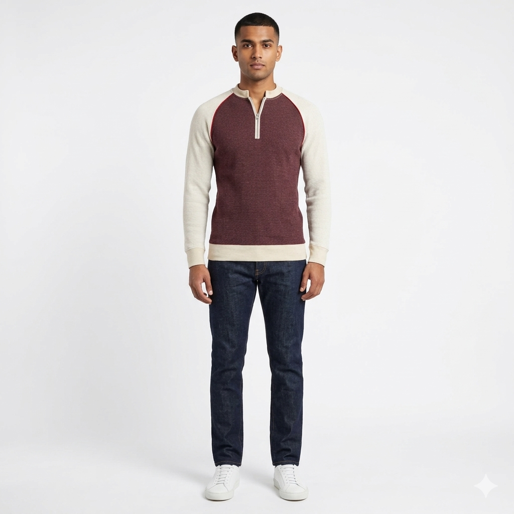 Rib Body "Short Zip Fashion" Sweat Shirt
