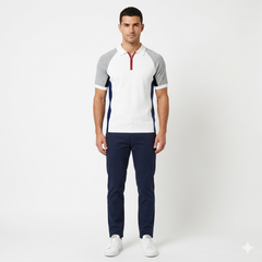 Men’s Raglan Sleeve Zip Polo Shirt with Side Panel