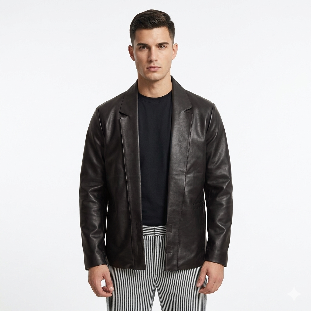 Men’s Artificial Leather Blazer Coat
