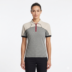 Thermal Quarter Zip Polo Shirt with Off-White Contrast Sleeves