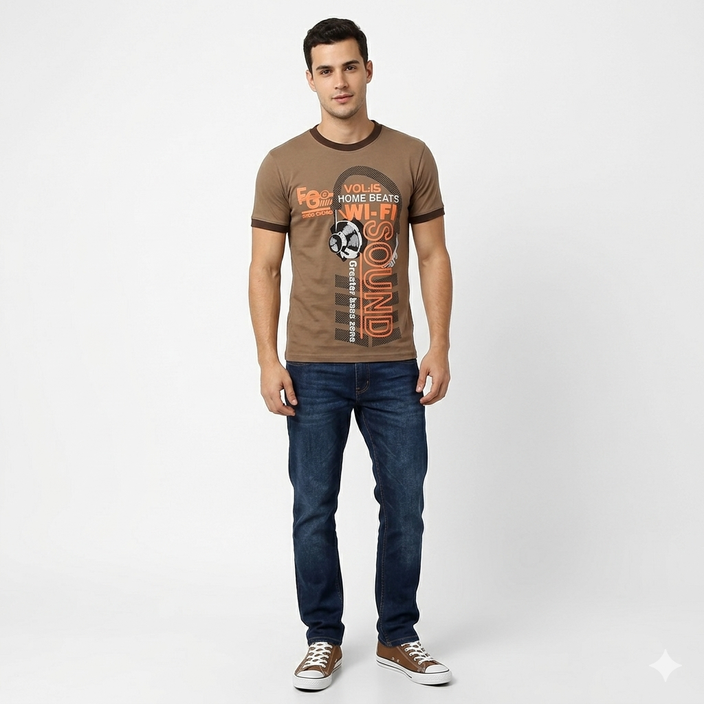3-tune Dyed MEN Chest Printed Tee Shirt