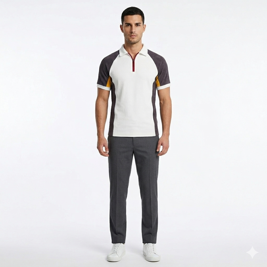 Men’s Raglan Sleeve Zip Polo Shirt with Side Panel