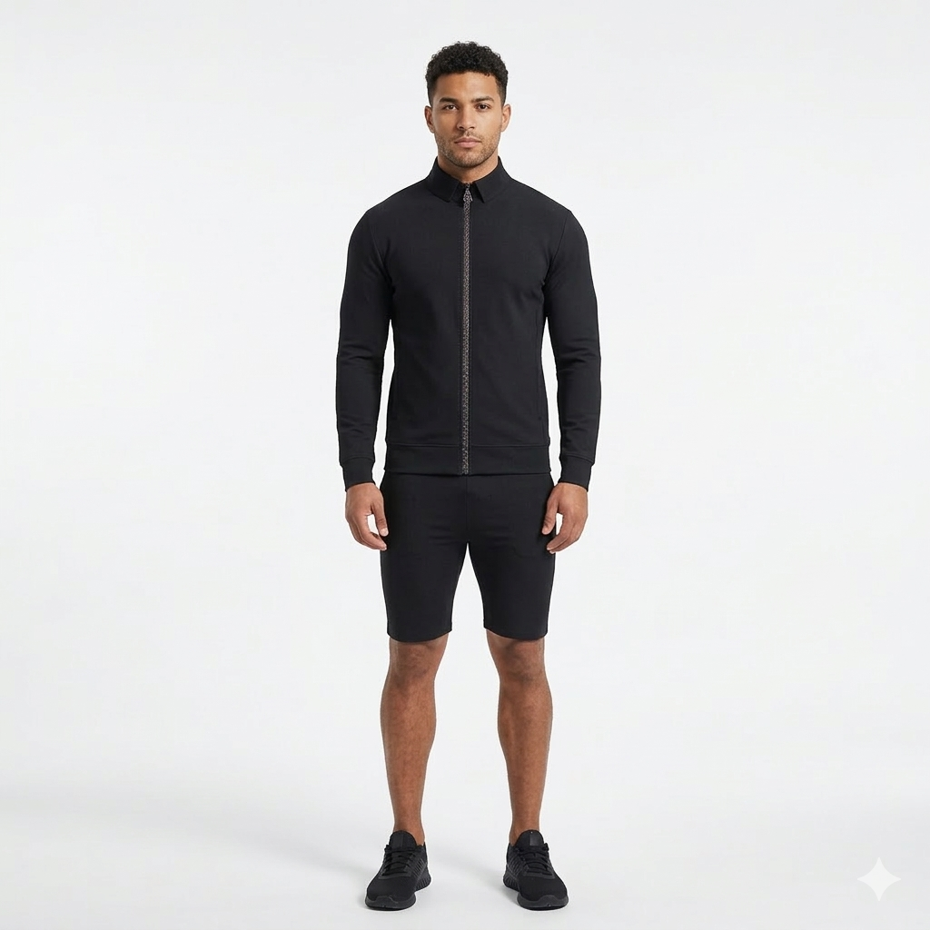 4-Way Stretched Full Zip Long Sleeve Polo Shirt and Short Tracksuit