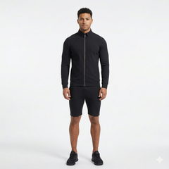 4-Way Stretched Full Zip Long Sleeve Polo Shirt and Short Tracksuit