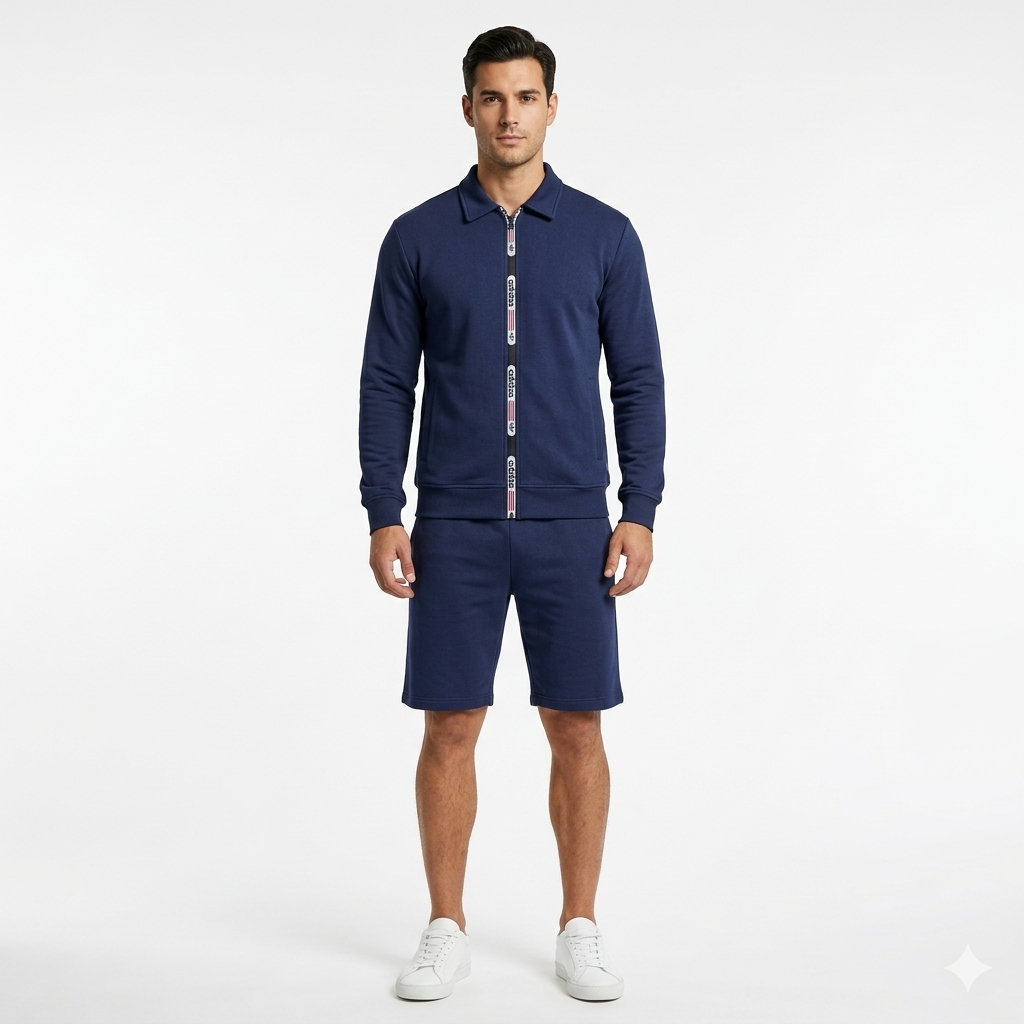 Full Zip Long Sleeve Polo Shirt with Short Tracksuit