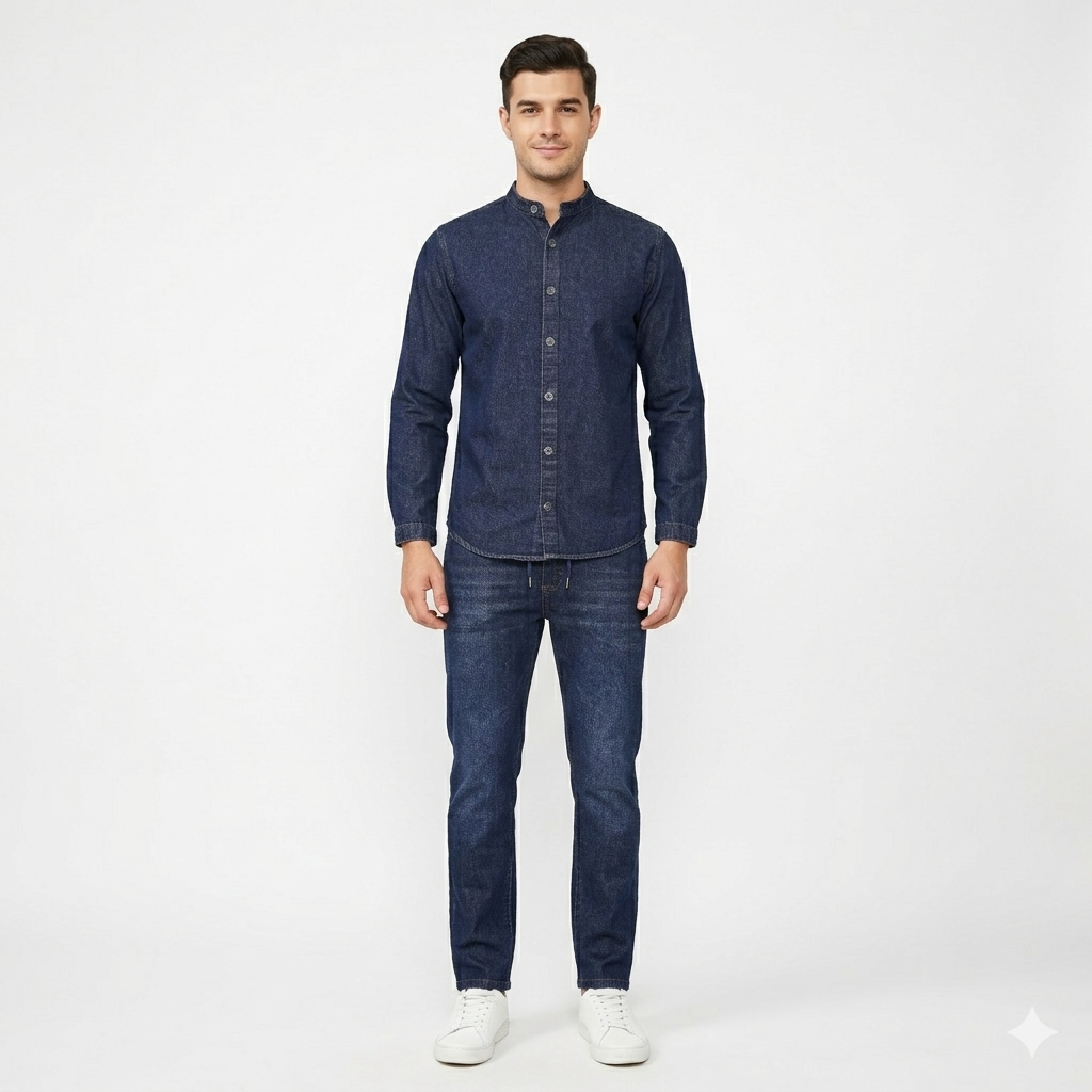 Long Sleeve Plain Denim Suit