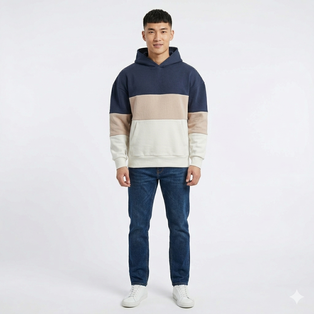 Men’s Down-Shoulder Panel Pullover Hoodie