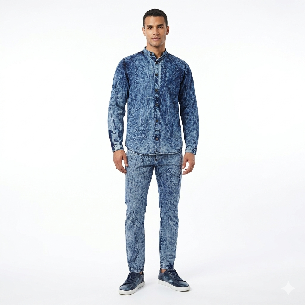 Stone Wash Denim Suit