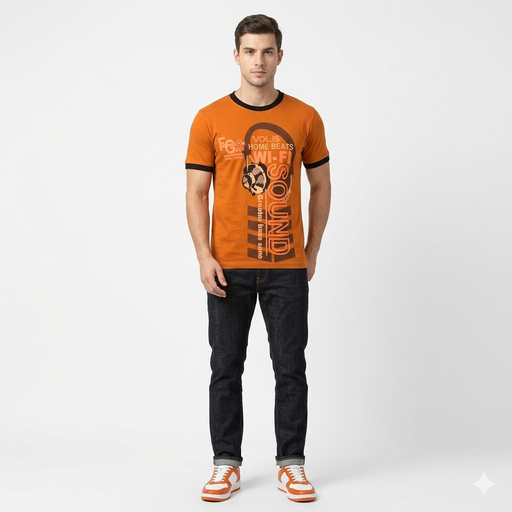 3-tune Dyed MEN Chest Printed Tee Shirt