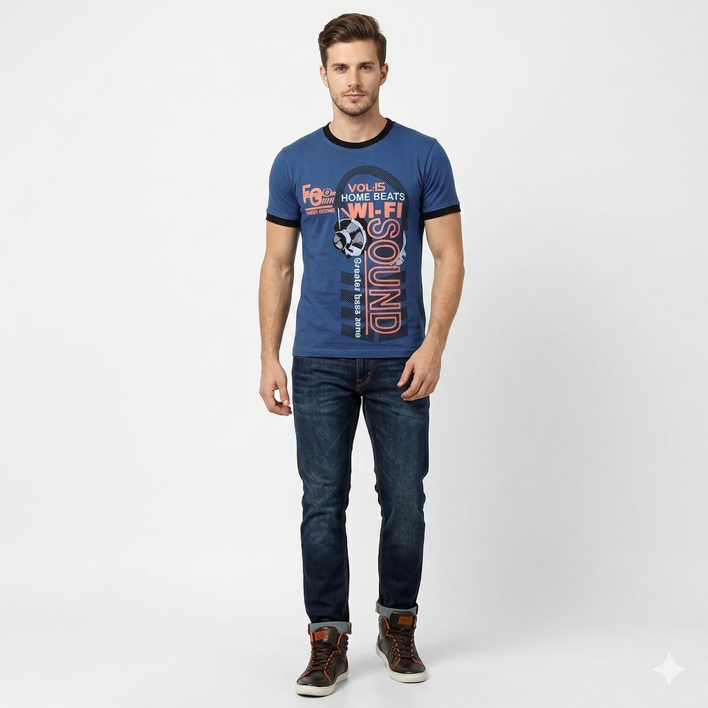 3-tune Dyed MEN Chest Printed Tee Shirt