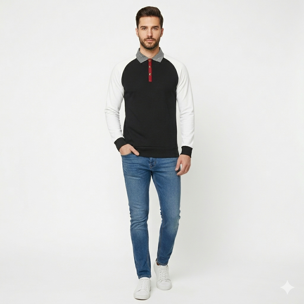 Raglan contrast Full Sleeve Polo Shirt
