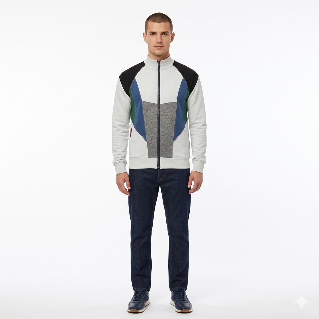 Full Zip Long Sleeve Multi Panal Sweatshirt