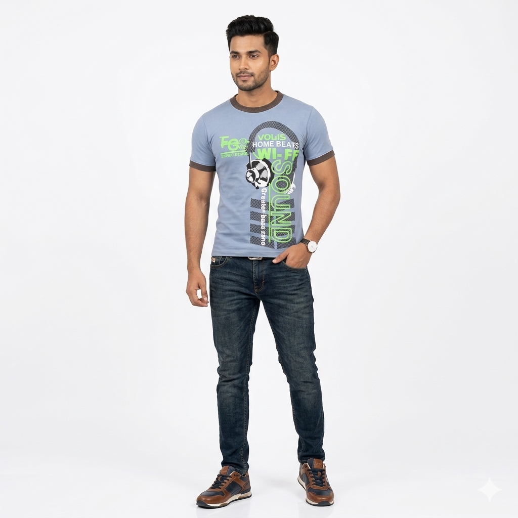 3-tune Dyed MEN Chest Printed Tee Shirt