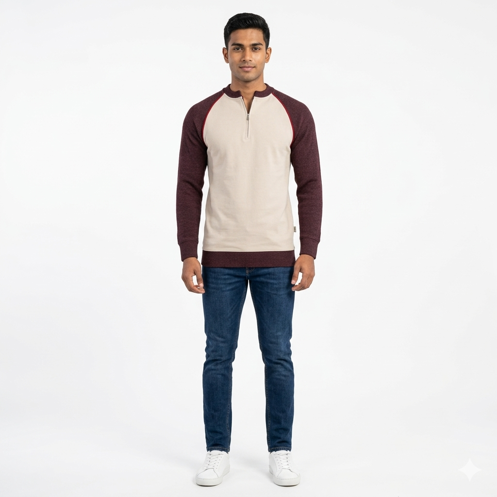 Terry Body With Rib Arms "Short Zip Fashion" Sweat Shirt