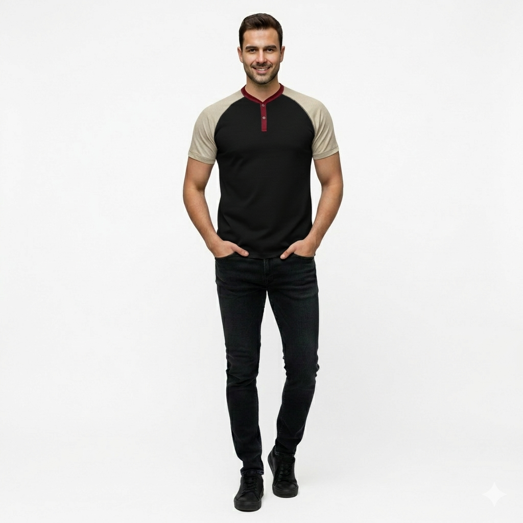 Y-Neck Raglan Short Sleeve T-Shirt