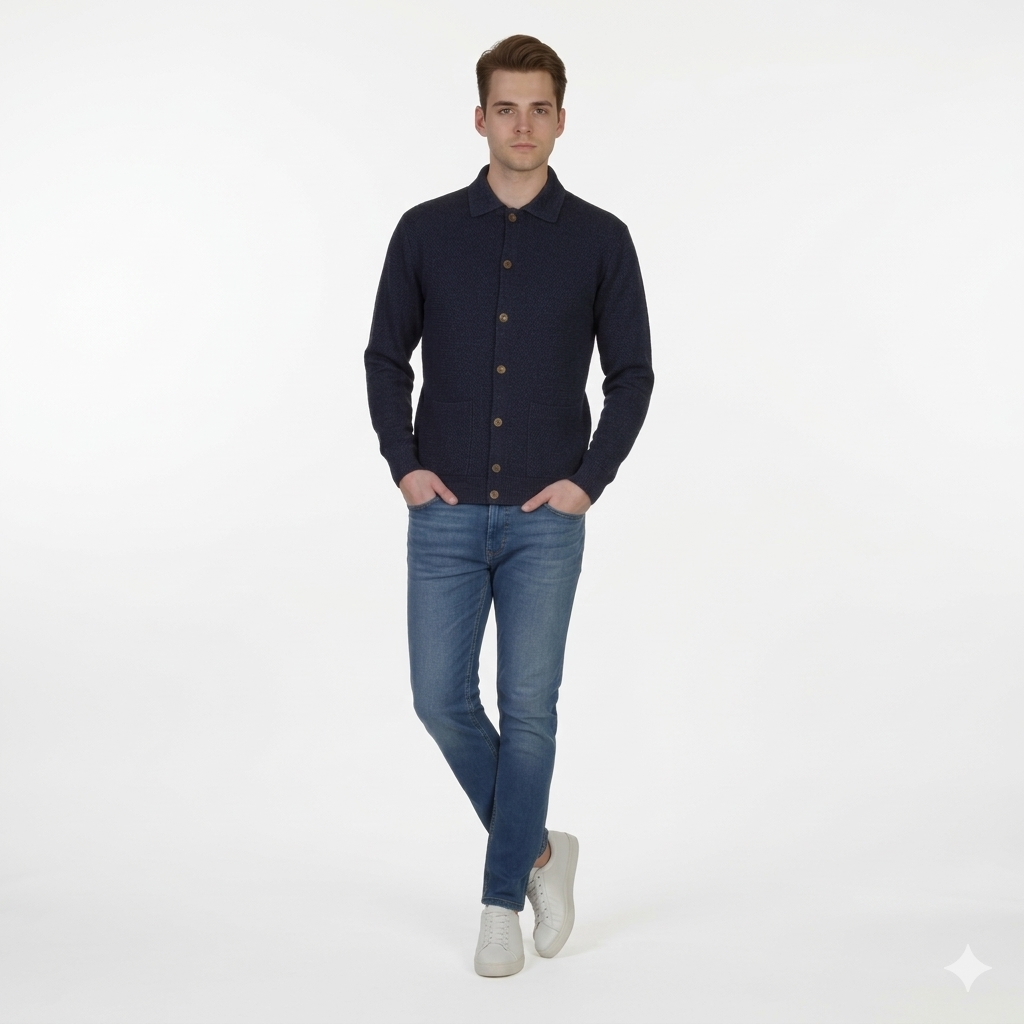 Men's Premium Navy Knitted Button-Down Cardigan
